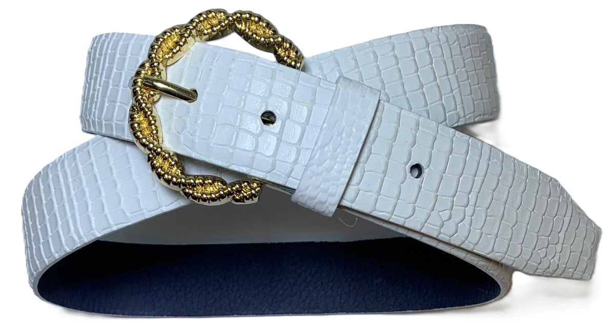 Cinturón para dama textura reptil blanco