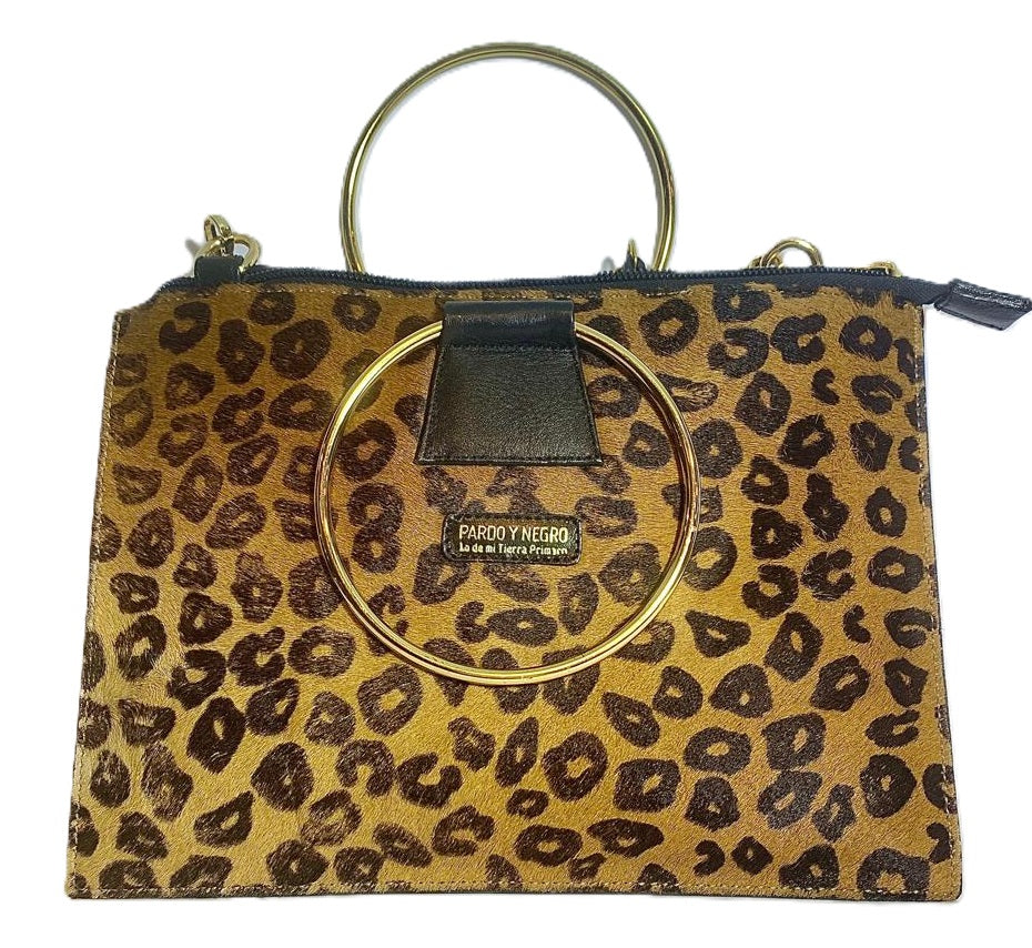 BOLSO EN CUERO NATURAL CON ANIMAL PRINT