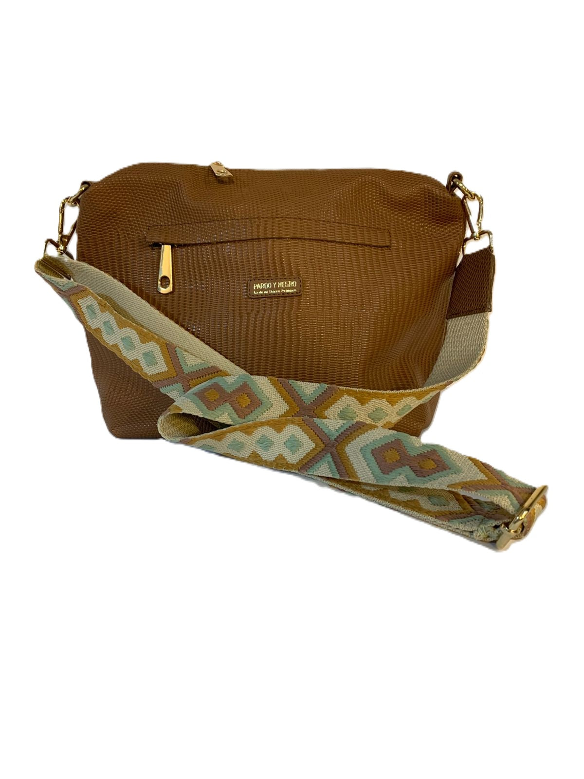 Bolso artesanal “Pardo y Negro” con correa étnica